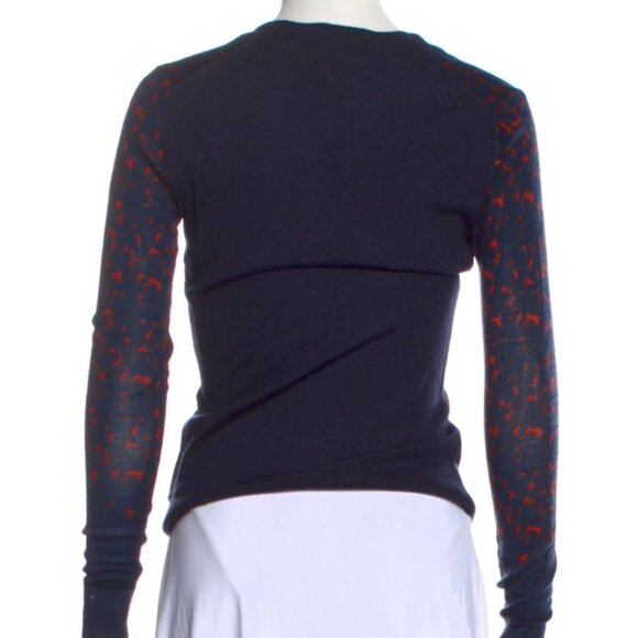 Tory Burch Sweater Floral Navy, Red &White, V Line Logo Buttons XS (Orig. $280) - Picture 3 of 6